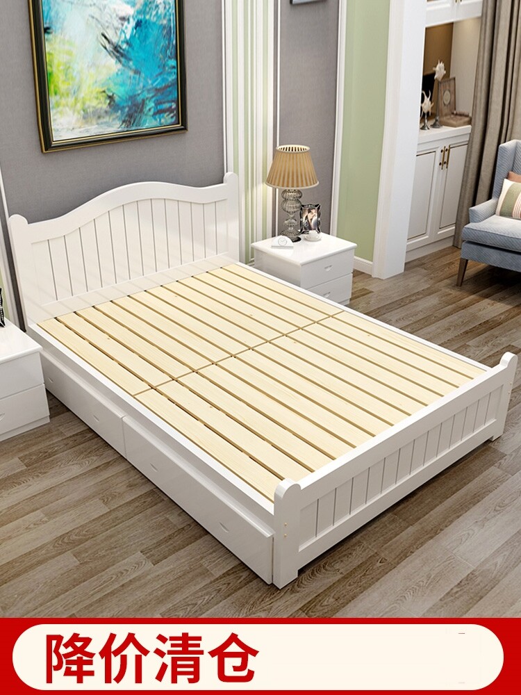 2米实木床白色现代简约双人床实木木质床1.5米婚床一米五的床