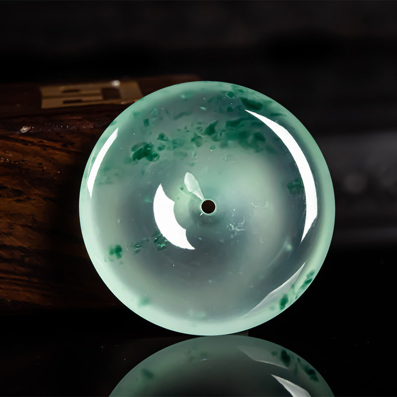 天然翡翠a货玻璃种飘花冰透高档男女款平安扣吊坠老坑冰玉扣挂件-mc母