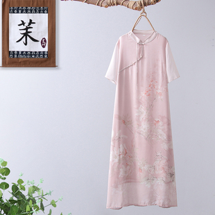 妈妈夏季新中式国风改良旗袍连衣裙洋气高贵中老年女短袖雪纺裙子