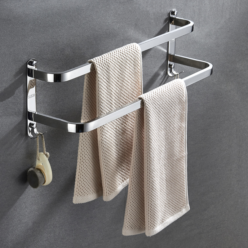 卫生间双层毛巾杆挂毛巾架子厕所单杆毛巾挂架洗手间浴巾架免打孔