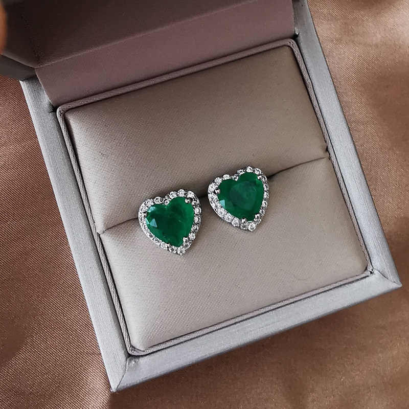 珠宝热卖欧美时尚流行仿祖母绿项链吊坠祖母绿戒指耳钉套装