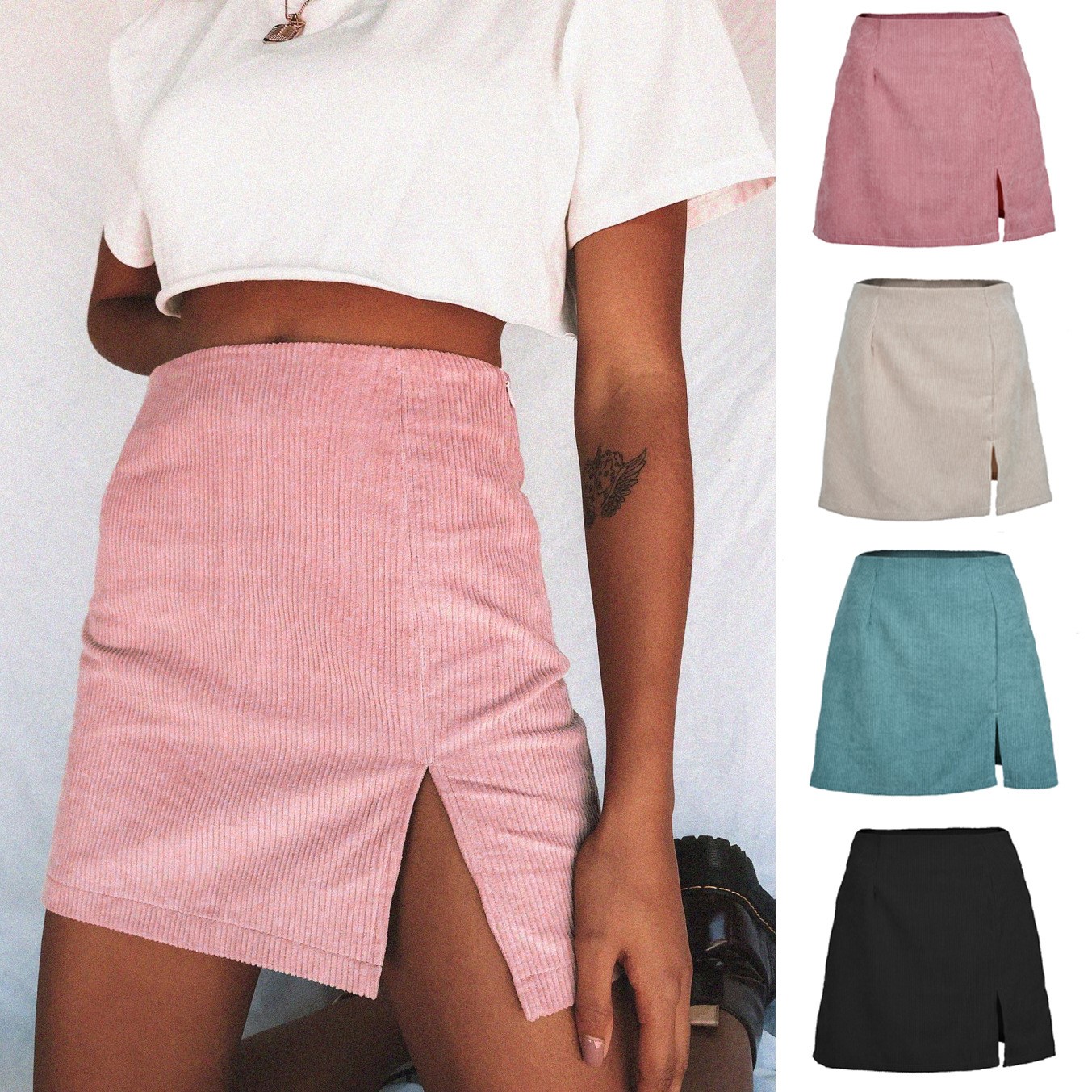 Women's High Waist Corduroy Skirt A-Line Skirt 開叉A字短裙女在類目 女裝/女士精品, 半身裙中 - 來自Buy2taobao.com提供專業的淘寶代購服務