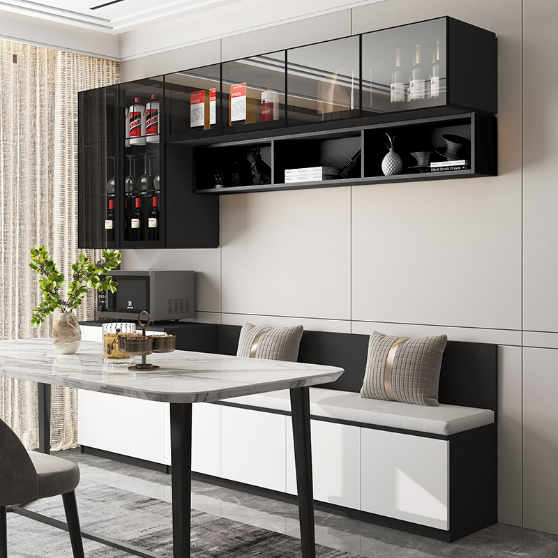 现代简约卡座餐边柜组合一体酒柜靠墙餐厅小户型储物柜子客厅吊柜