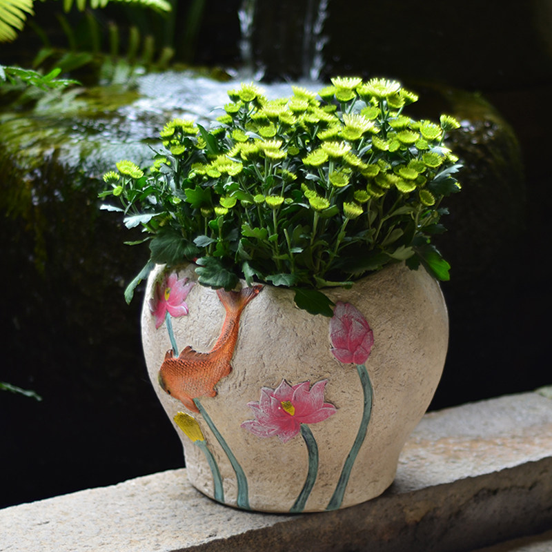 年年有余花盆风水新中式花园栽植物中大号庭院阳台户外鱼招财摆件