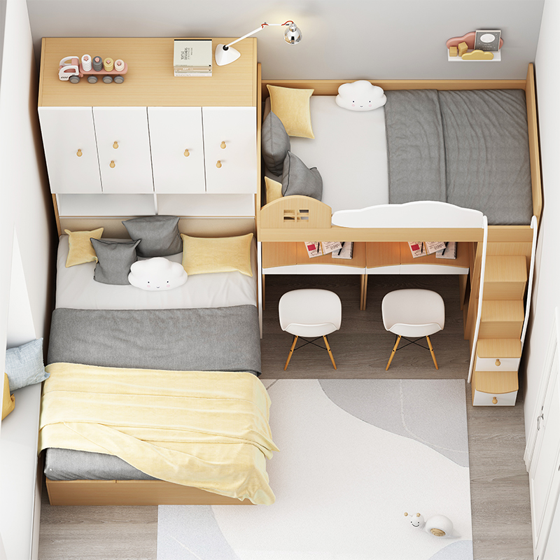考拉森林北欧多功能高低子母床一体床小户型榻榻米组合床带书桌