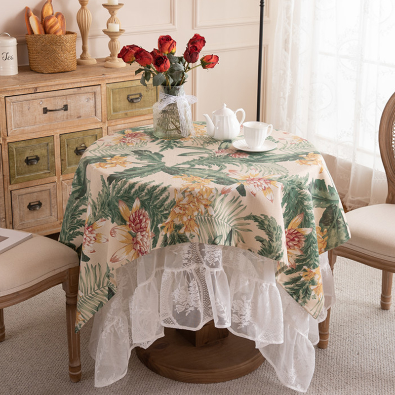 法式浪漫白色蕾丝叠搭圆桌布甜品台装