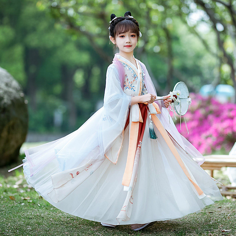 女童中国风超仙樱花公主古风汉服儿童古装薄款轻纱唐装连衣裙夏装
