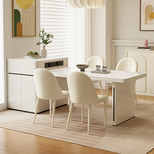 岩板岛台餐桌一体家用可伸缩多功能饭桌奶油风现代简约餐桌椅组合