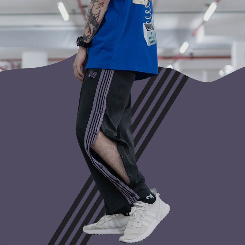 排扣裤纽扣蝴蝶刺绣织带裤黑紫asap rocky同款休闲运动篮球长裤男