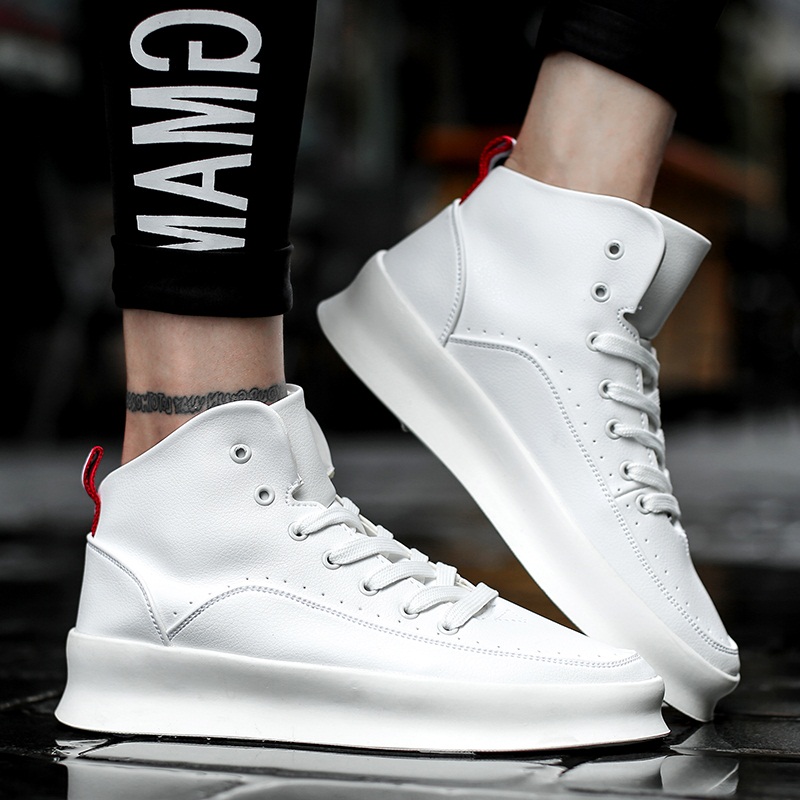 白色鞋子男潮流韩版高帮文艺小白鞋男生春季2018新款百搭休闲板鞋