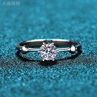 【2024新款】S925纯银莫桑石戒指女 心心相连可爱指厂家仿真钻石