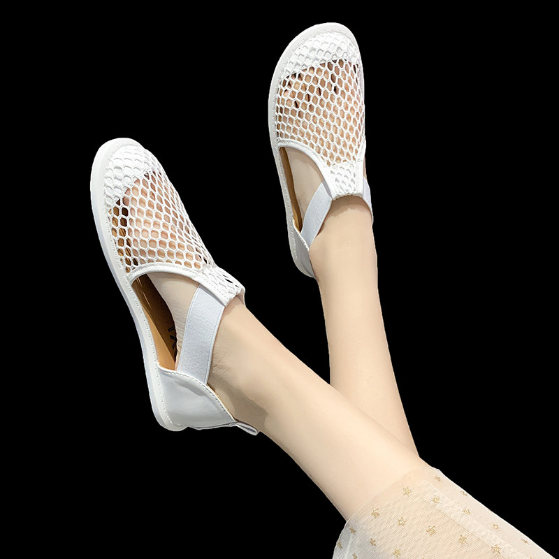 网纱凉鞋女镂空2021新款夏包头网眼娃娃头时装网面透气懒人平底鞋