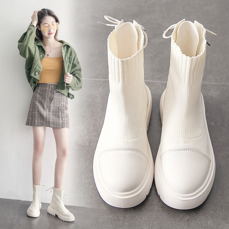 热销裙子百搭鞋子_白色马丁靴女英伦风网红鞋子女秋冬百搭ins潮搭配