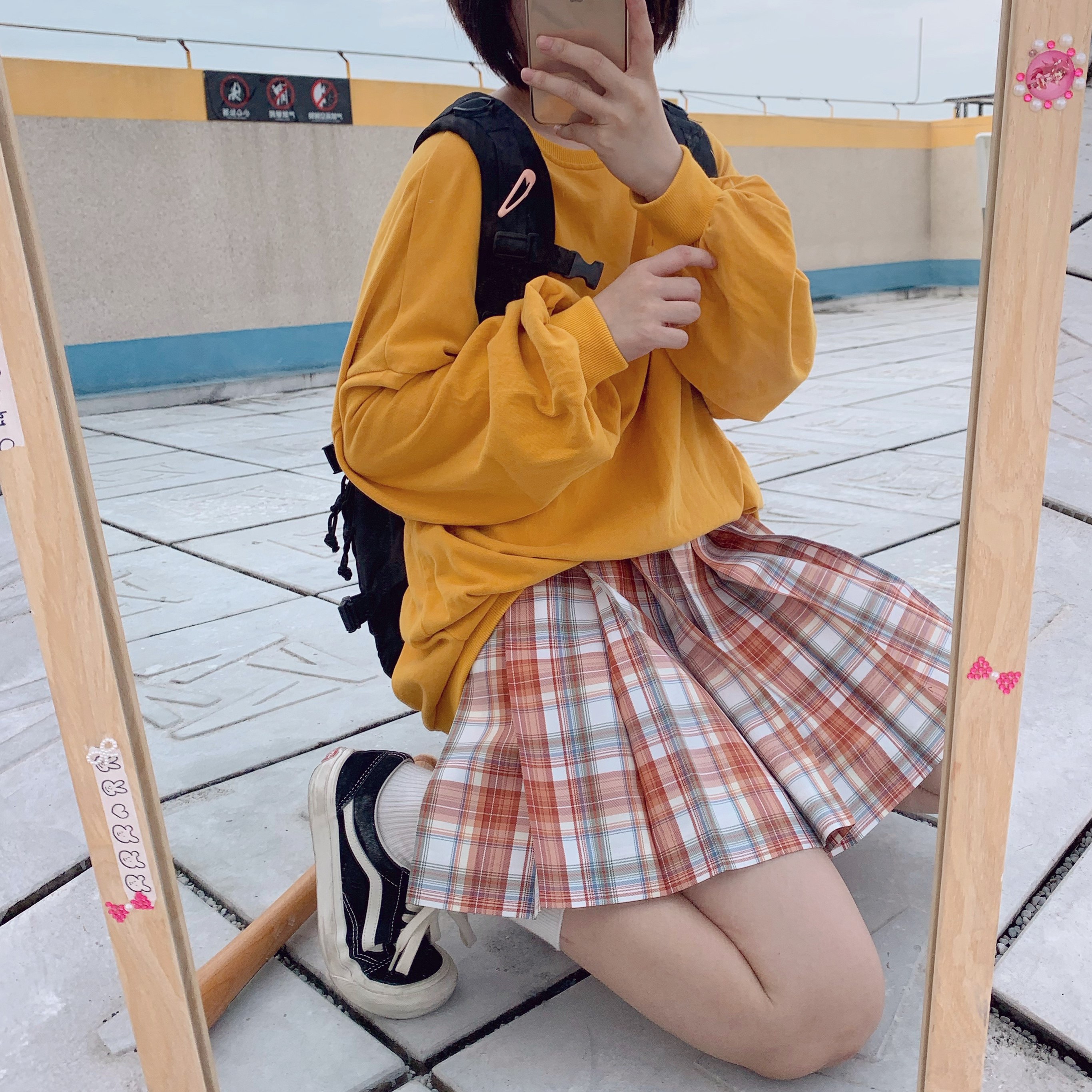 【森旅人】原创 #江枫渔火#(现货)日系jk制服格裙橙色百褶裙