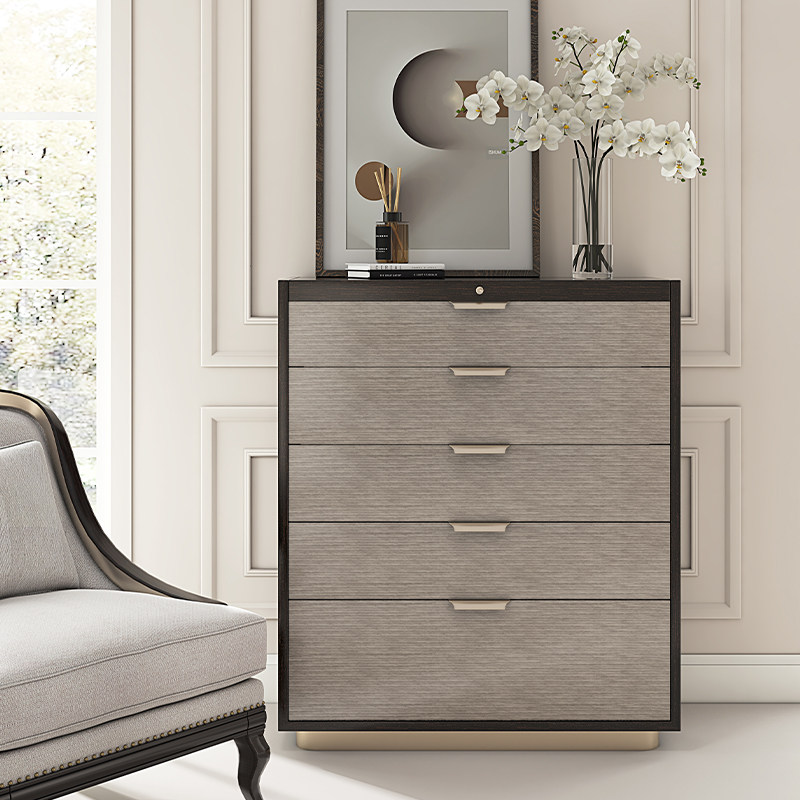 意式实木五斗柜轻奢卧室翻盖镜子梳妆一体储物斗柜玄关首饰收纳柜