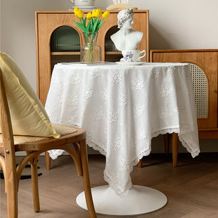 法式轻奢田园白色蕾丝桌布ins风圆桌盖布高级感北欧台布书桌茶几