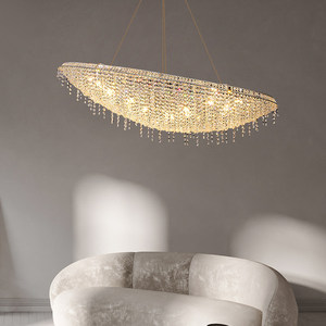 餐厅水晶吊灯轻奢高档大气奢华橄榄形简欧风别墅中岛台进口水晶灯