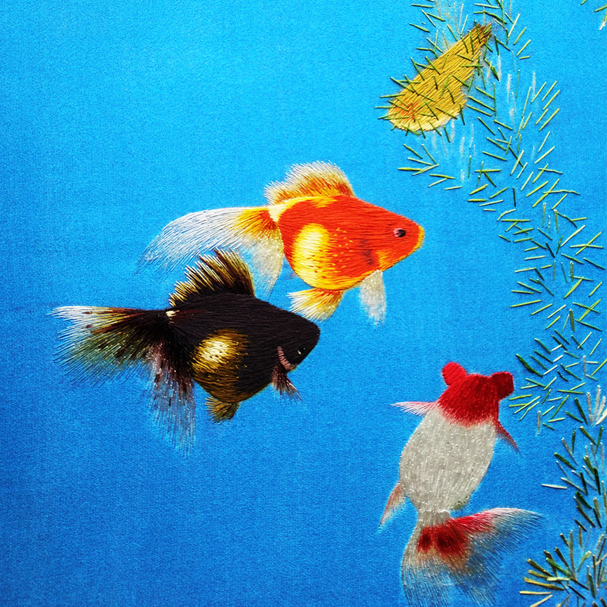 苏绣世家纯手工真丝《金鱼满堂》钱菊凤大师作品