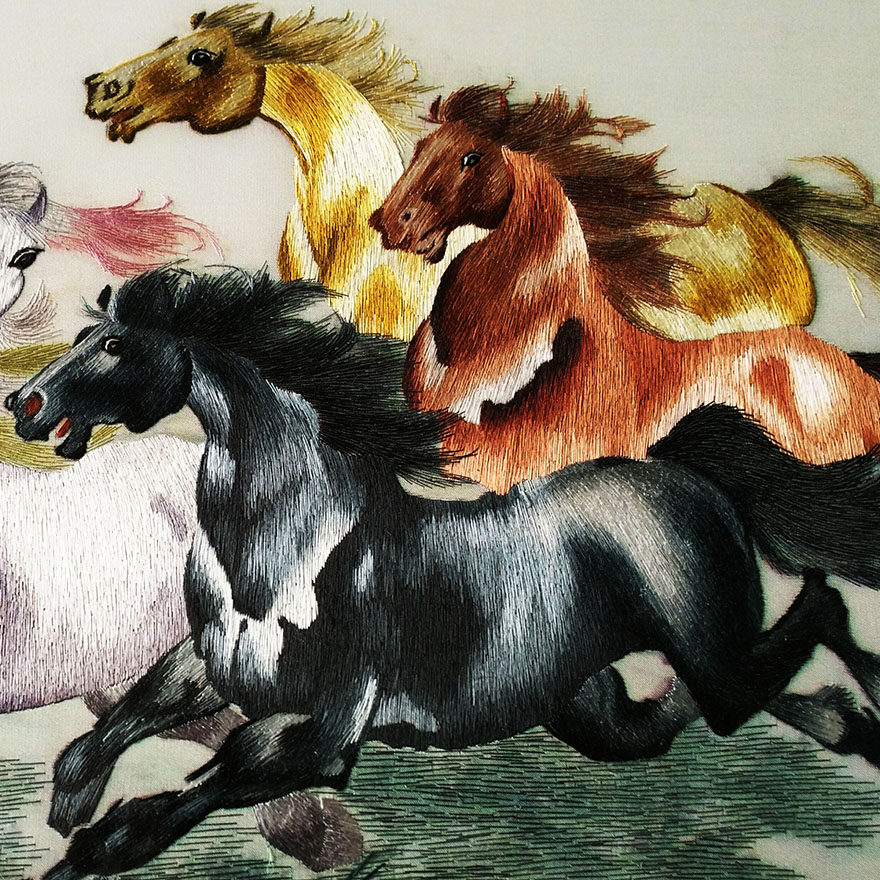 苏绣世家纯手工真丝《马到成功》钱菊凤大师工作室作品60*106cm