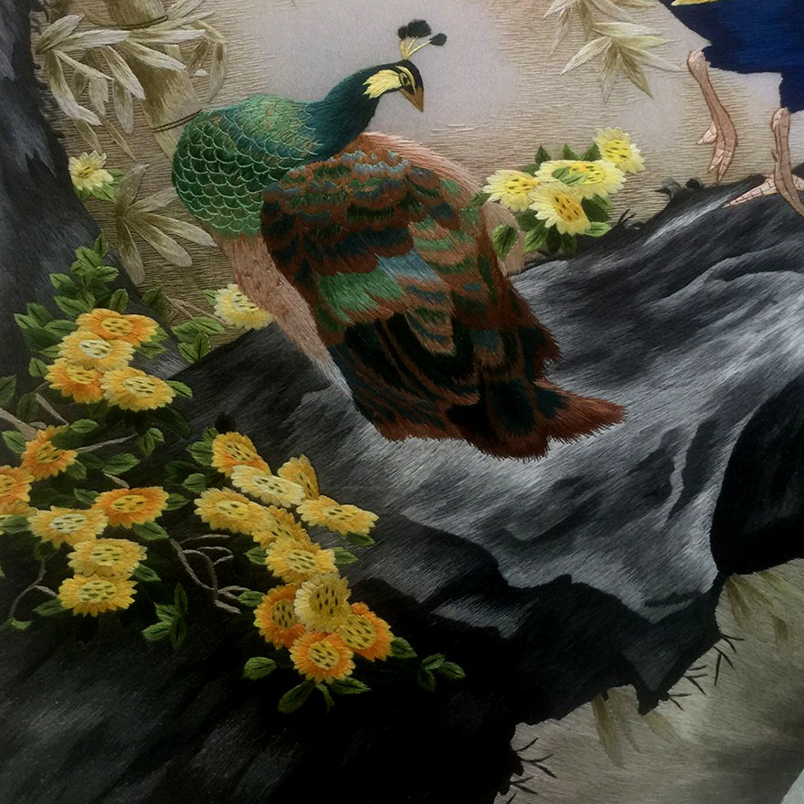 苏绣世家《孔雀》钱菊凤大师工作室作品78*115cm