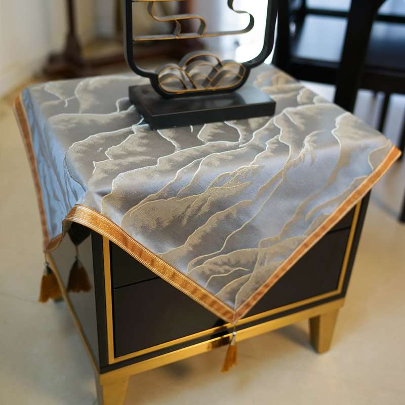 高档茶几桌布新中式金色观山桌布轻奢保险柜罩布床头柜盖布电视防
