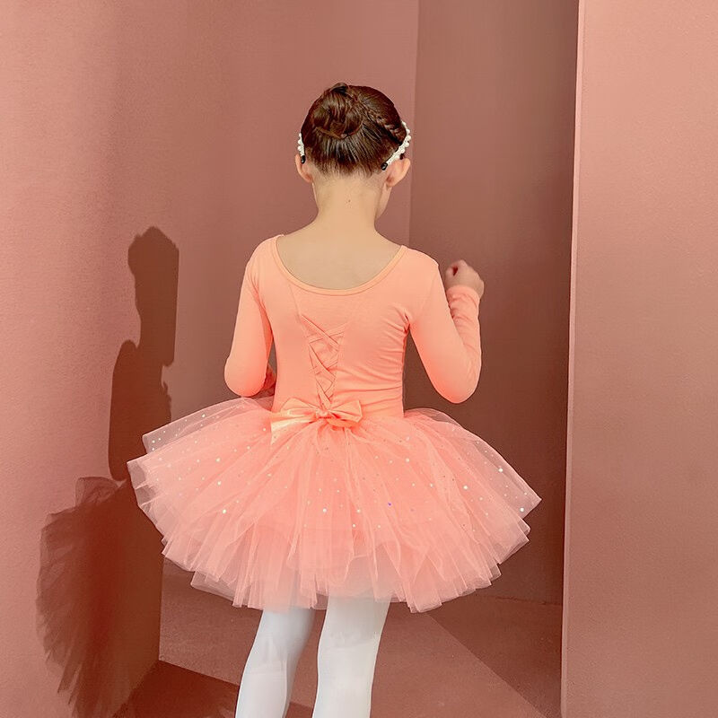 宾娜诗儿童舞蹈服冬季长袖女童练舞衣幼儿芭蕾舞亮片纱裙考级中国