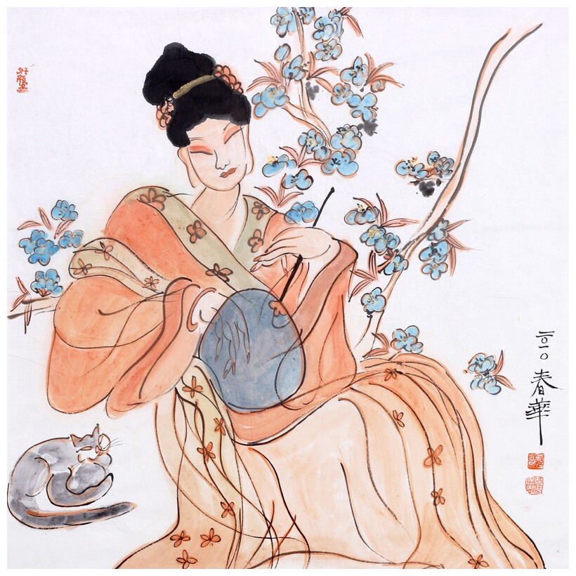 【即刻拍】杨春华《花间仕女》无锡市书画院副院长