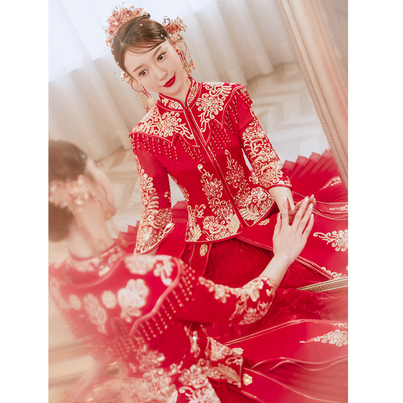 夏季秀禾服2020新款中式婚纱礼服薄款结婚红色礼服新娘敬酒服嫁衣