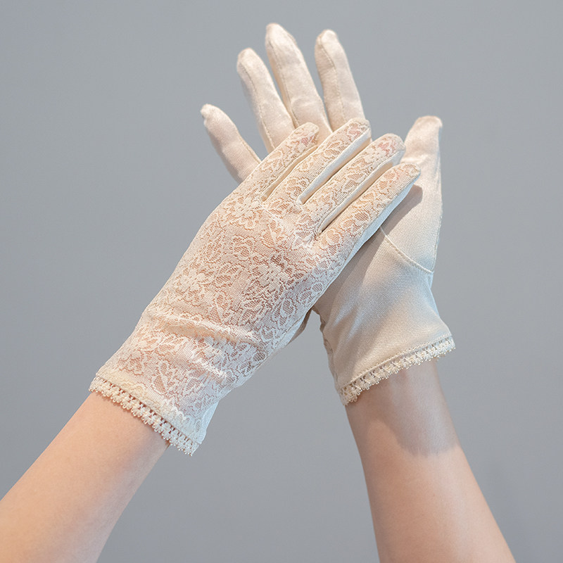 桑蚕丝开车防晒手套女夏季真丝uv蕾丝薄款透气保湿触屏骑车手套