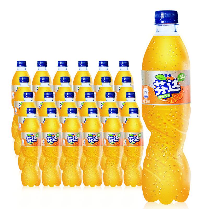 可口可乐芬达零卡无糖饮料500ml24瓶整箱橙味碳酸汽水零度大官方