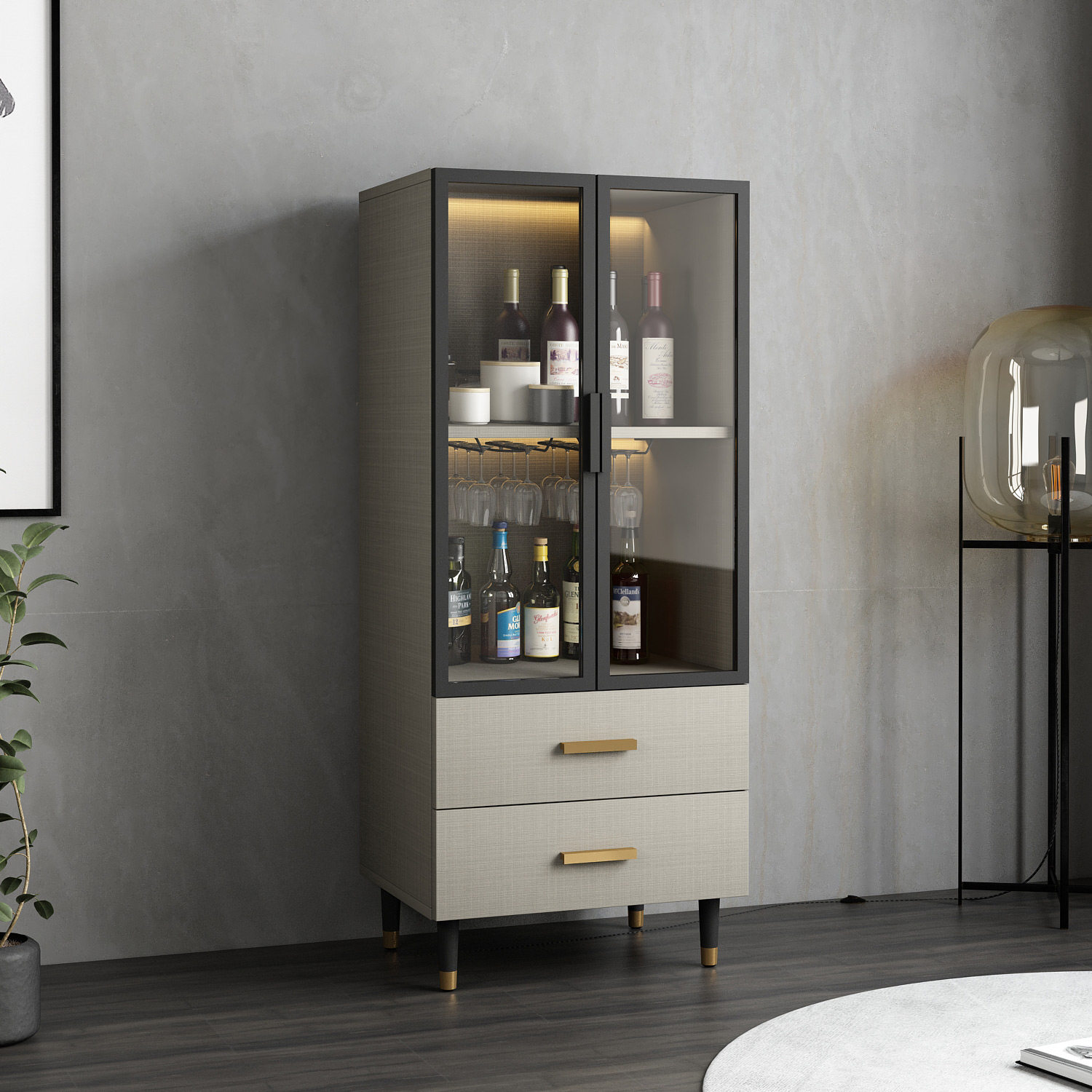 小酒柜玻璃酒柜小型客厅餐边柜现代简约一体靠墙展示柜实木落地柜