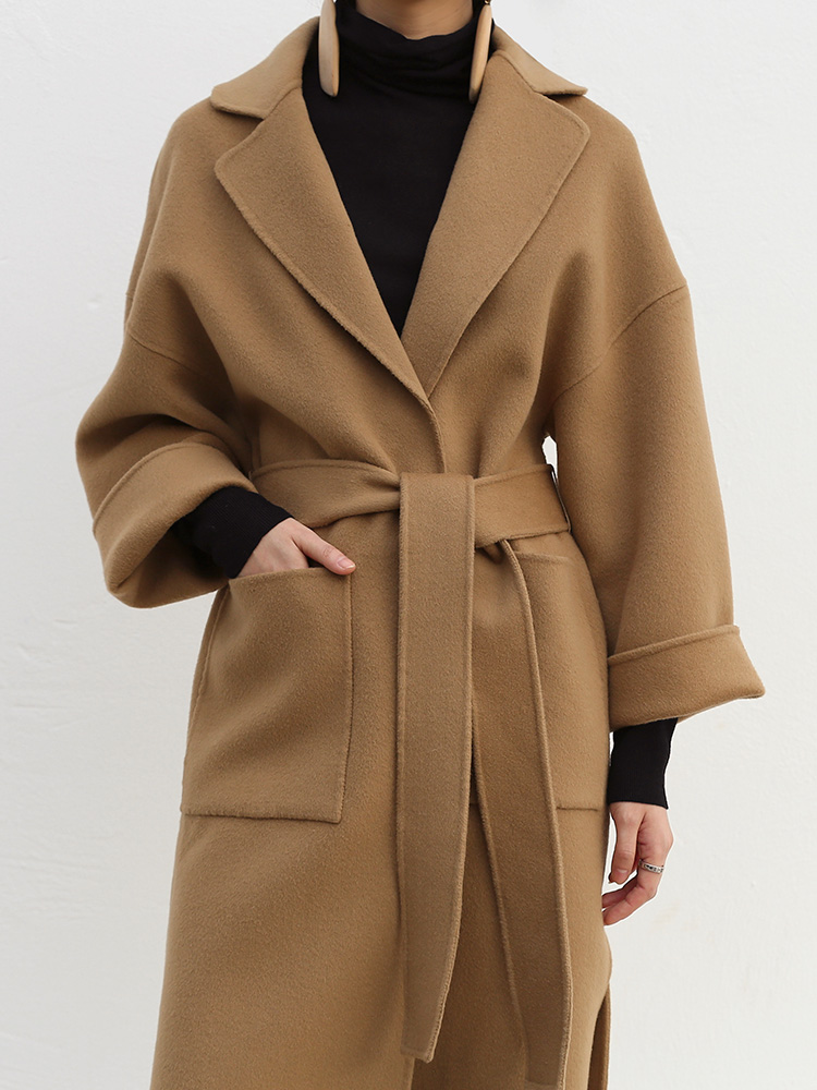 VB Studios 手工巅峰 显瘦羊毛毛呢外套女中长款秋冬新款呢子大衣