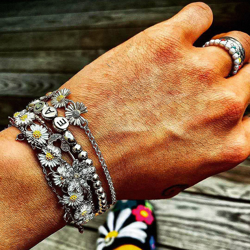 正品peaceminusone新款雏菊手链gd权志龙同款满雏菊925银pmo手链