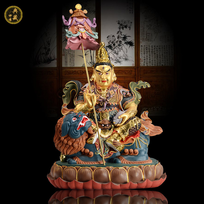 尼泊尔彩绘财宝天王佛像毗沙门天王多闻天王密宗佛教财神摆件