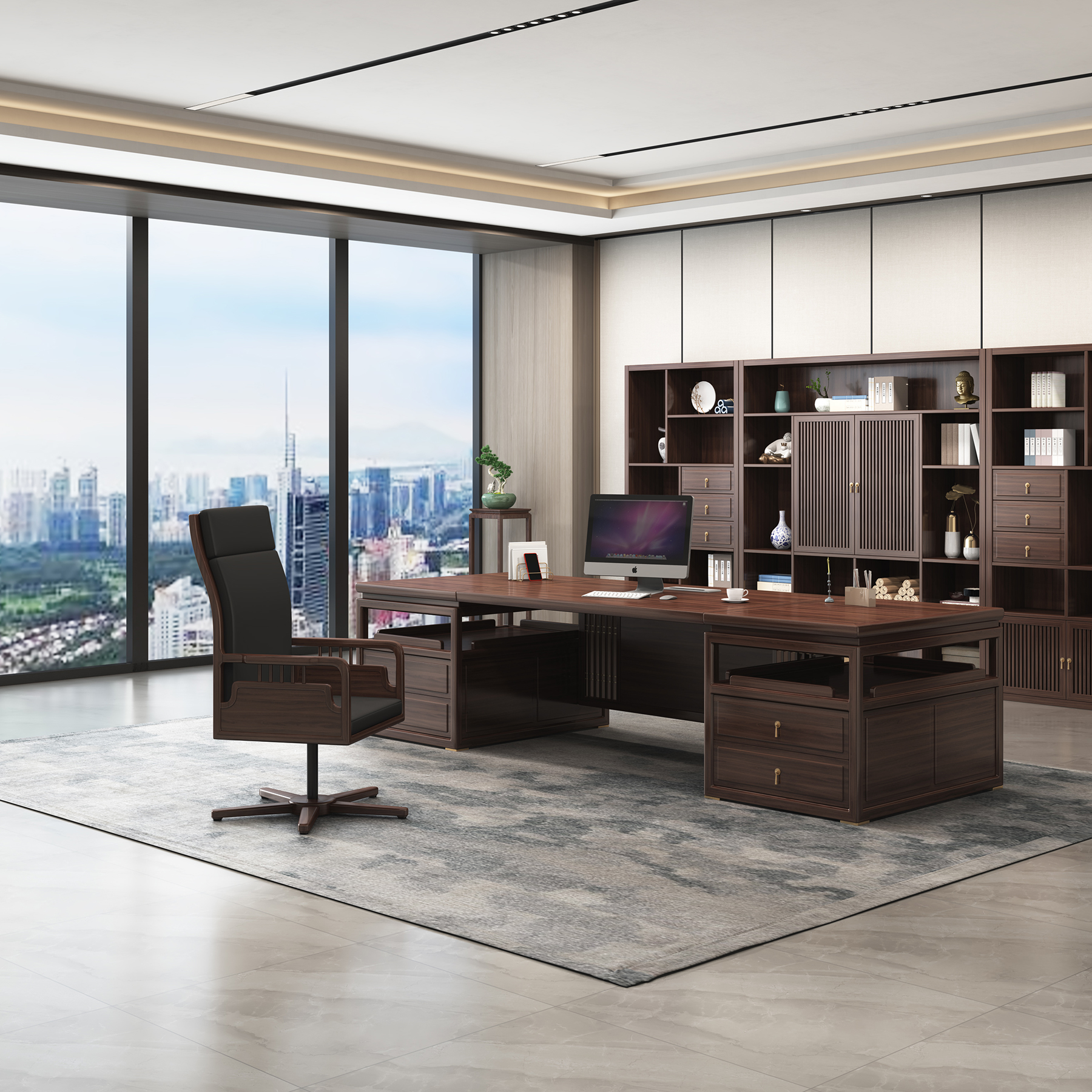办公书桌组合新中式家具简约新中式大班台老板桌老板椅禅意家具