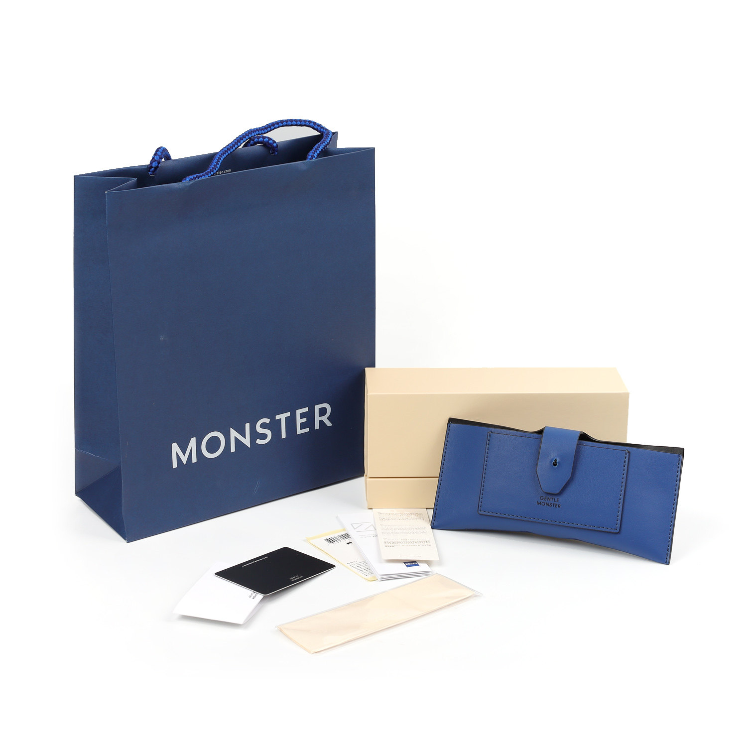 正品韩国gentle monster绅士怪兽蓝色皮质饺子型墨镜盒男女眼镜包