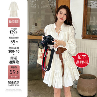 白色连衣裙子女春装2024新款春秋季流行漂亮茶系穿搭一整套装长裙