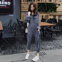 2019秋季九分裤长袖套装女宽松显瘦连衣裤潮bf工装连体哈伦裤子女