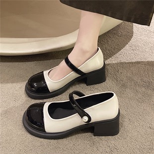 小香风玛丽珍鞋女2024春季新款法式单鞋复古粗跟高跟鞋黑色小皮鞋