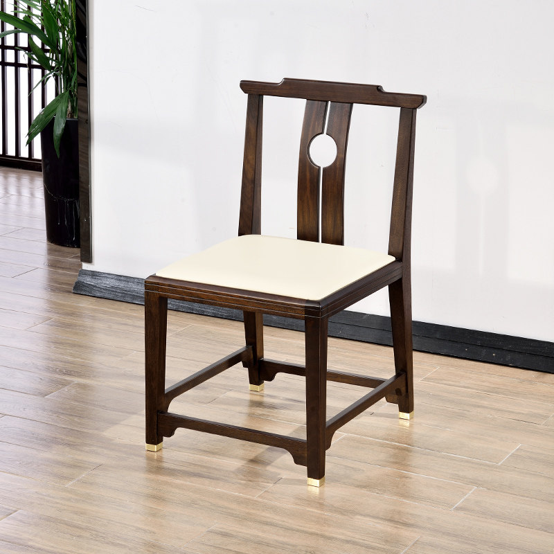 臻致美新中式餐椅乌金木软包座椅全实木书椅黑檀色靠背椅别墅办公