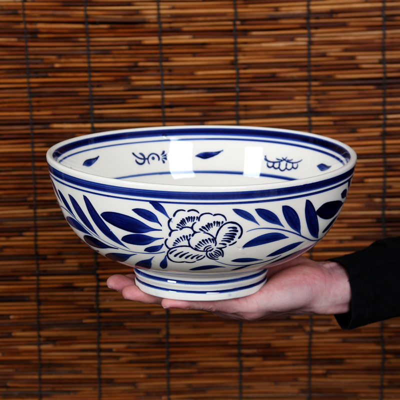 陕西油泼面碗商用西安老碗面馆专用汤面碗大号拉面碗高脚怀旧特色
