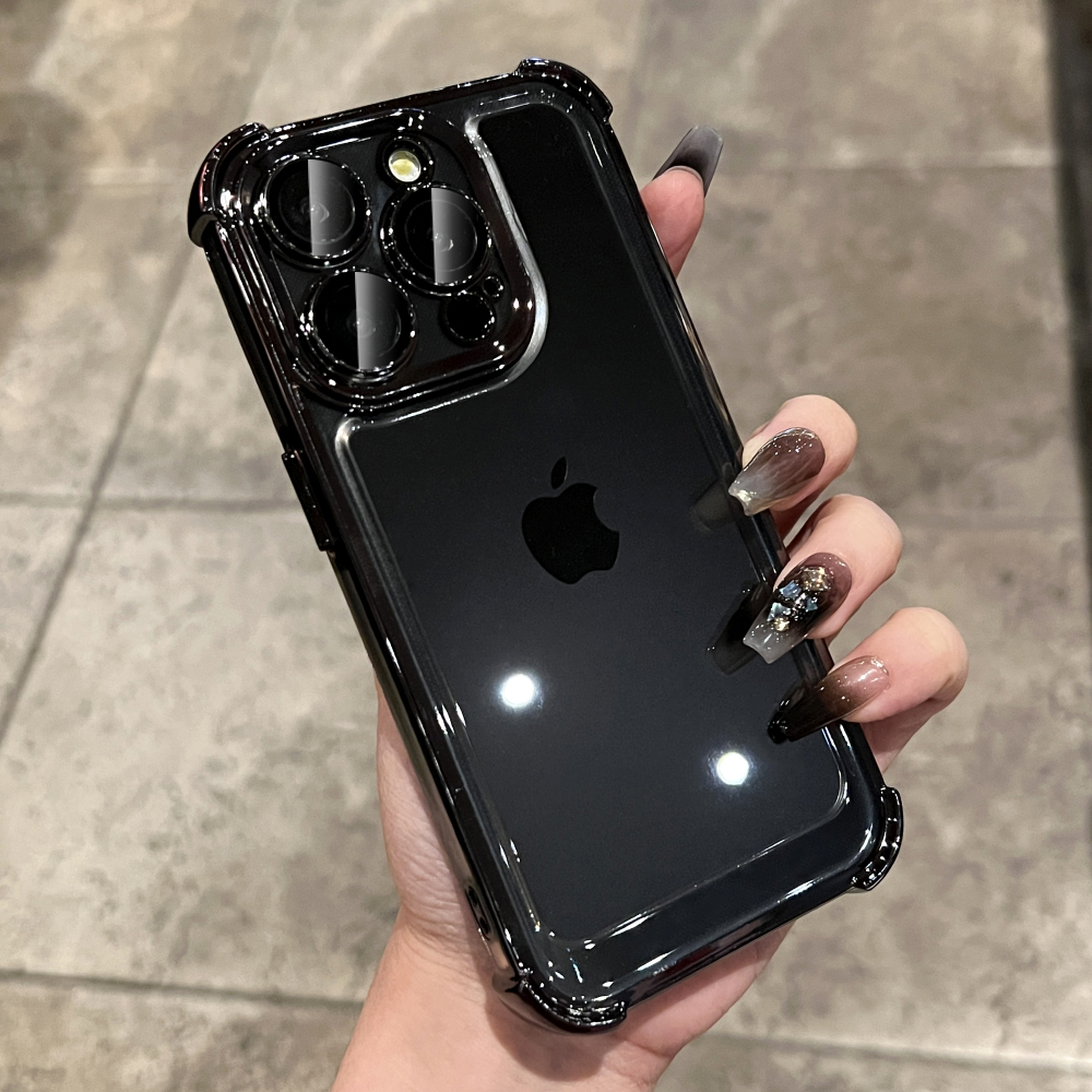 四角气囊透明黑色适用苹果15手机壳iphone14promax新款13全包高级感12全包11防尘15pro软硅胶pm高端超火爆款