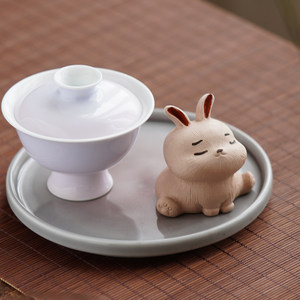 勾画紫砂可爱卡通生肖小兔子摆件创意茶玩茶桌萌宠小白兔茶宠可养