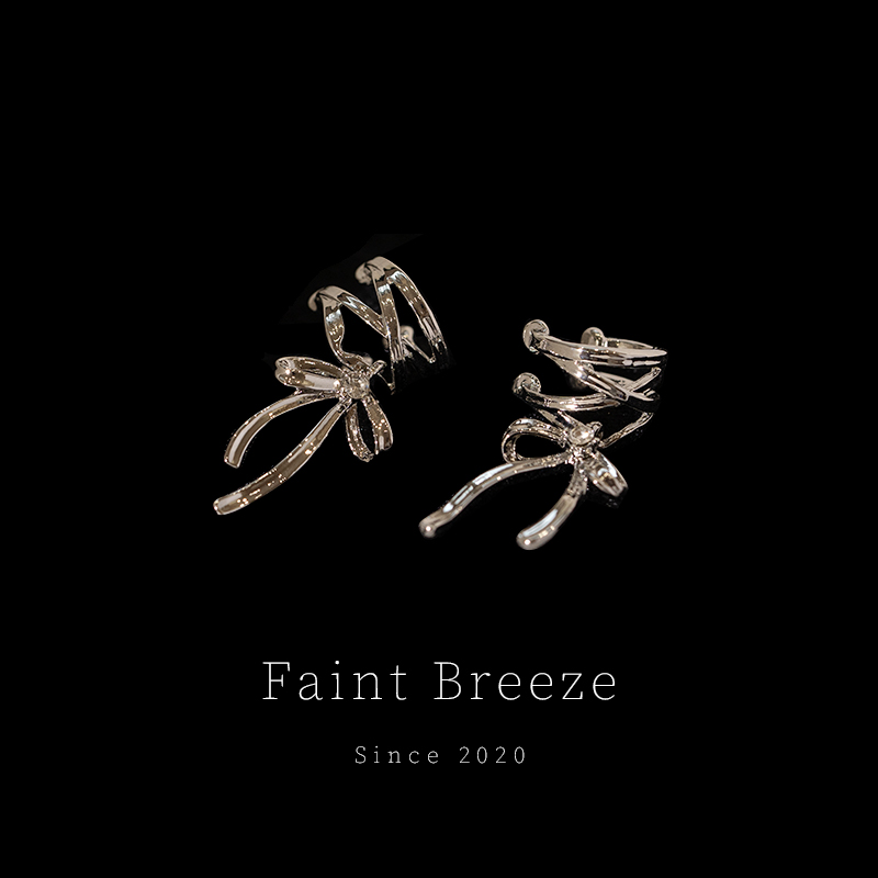 Faint Breeze甜酷辣妹金属蝴蝶结耳骨夹个性纯欲耳环无耳洞可戴