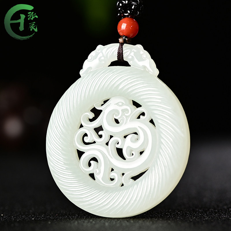大全—和田玉仿古凤凰吊坠男女天然玉石项链圆形凤凰玉坠挂件玉器玉佩