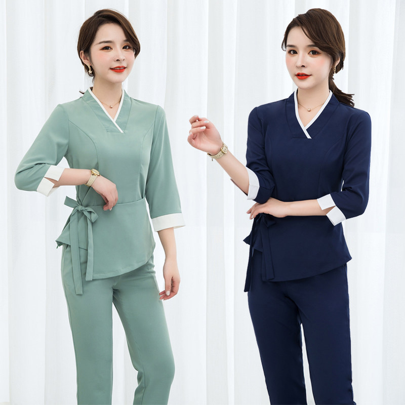 夏季新款美容师工作服美容店spa套装女酒店洗浴足浴足疗按摩工衣