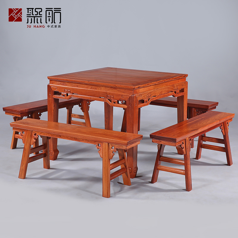 缅甸花梨木四方桌八仙桌方形桌红木家具餐厅餐桌椅组合实木餐桌凳