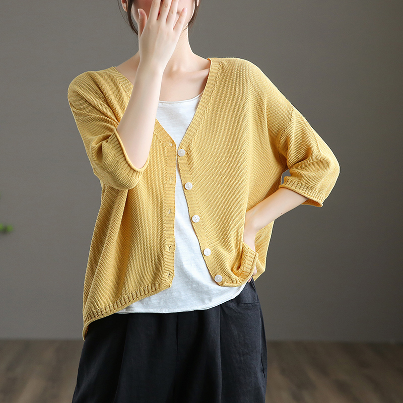dza文艺复古中袖上衣女士开衫外套短款春夏新款外搭薄款针织衫