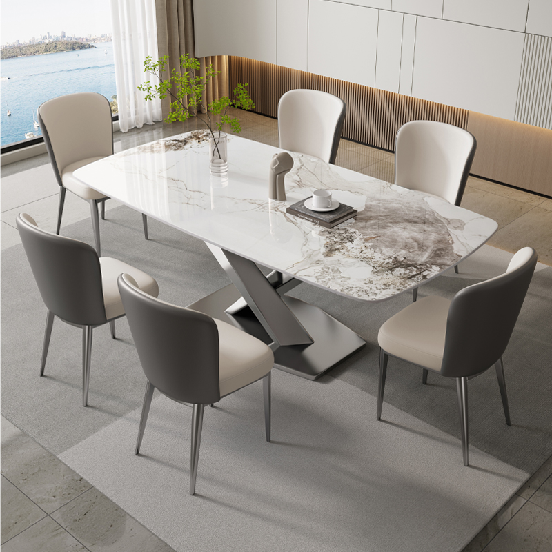 意式极简轻奢岩板餐桌椅组合现代简约家用小户型长方形西餐桌饭桌