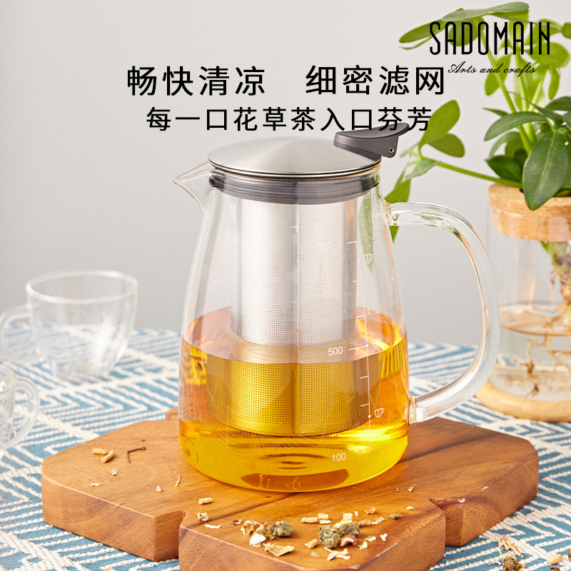 仙德曼茶壶玻璃泡茶壶玻璃壶家用茶具耐热玻璃咖啡壶过滤水壶直火